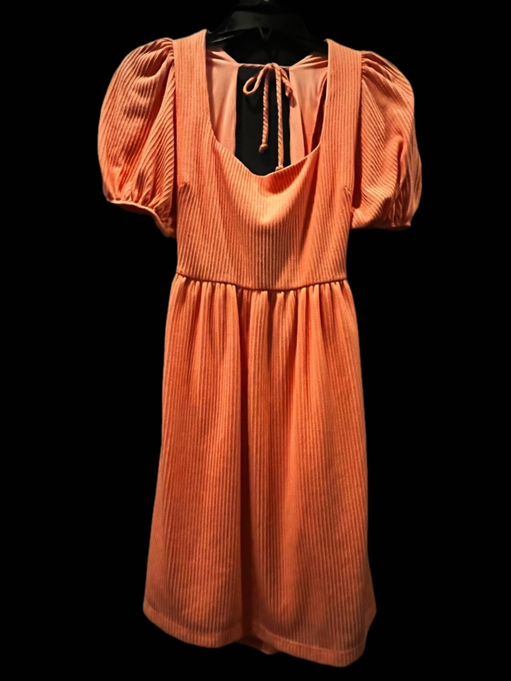 Altar'd State Coral Ribbed Baby Doll Dress with Puff Sleeves